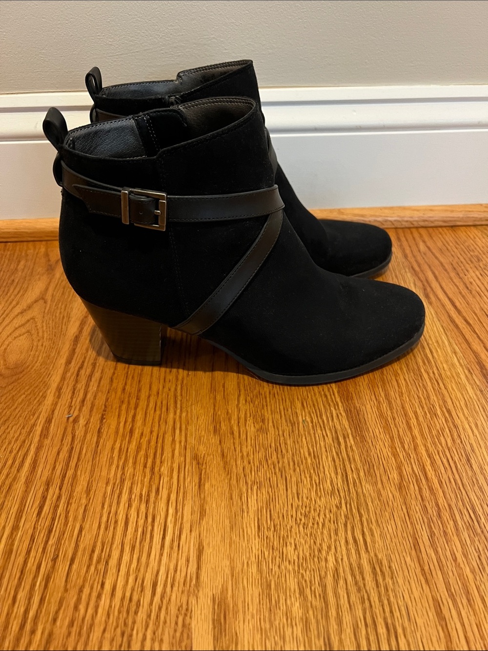 Life Stride Black Suede Ankle Booties with Buckle Strap